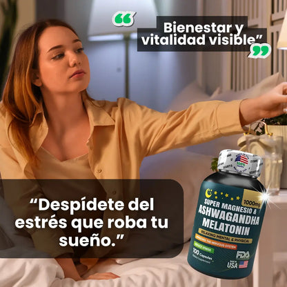 MAGNESIO + MELATONINA + ASHWAGANDHA 1000mg 3en 1
