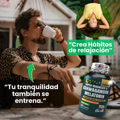 MAGNESIO + MELATONINA + ASHWAGANDHA 1000mg 3en 1