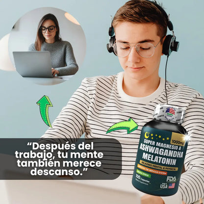 MAGNESIO + MELATONINA + ASHWAGANDHA 1000mg 3en 1