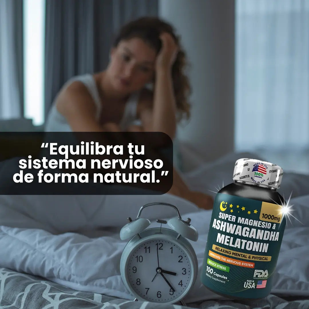 MAGNESIO + MELATONINA + ASHWAGANDHA 1000mg 3en 1